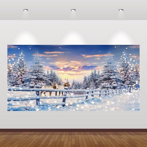 Winter Wonderland Christmas Backdrop 20x10ft for Photography Forest Reindeer Snow Winter Scene Backdrop for Pictures Christmas Party Holiday Background Decorations Photo Booth in Saudi Arabia