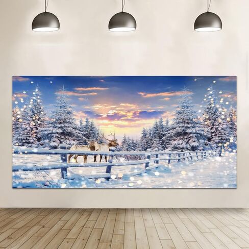 Winter Wonderland Christmas Backdrop 20x10ft for Photography Forest Reindeer Snow Winter Scene Backdrop for Pictures Christmas Party Holiday Background Decorations Photo Booth in Saudi Arabia