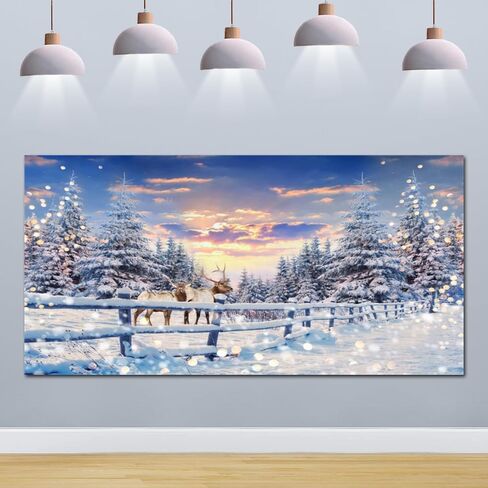 Winter Wonderland Christmas Backdrop 20x10ft for Photography Forest Reindeer Snow Winter Scene Backdrop for Pictures Christmas Party Holiday Background Decorations Photo Booth in Saudi Arabia