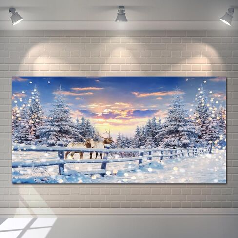 Winter Wonderland Christmas Backdrop 20x10ft for Photography Forest Reindeer Snow Winter Scene Backdrop for Pictures Christmas Party Holiday Background Decorations Photo Booth in Saudi Arabia