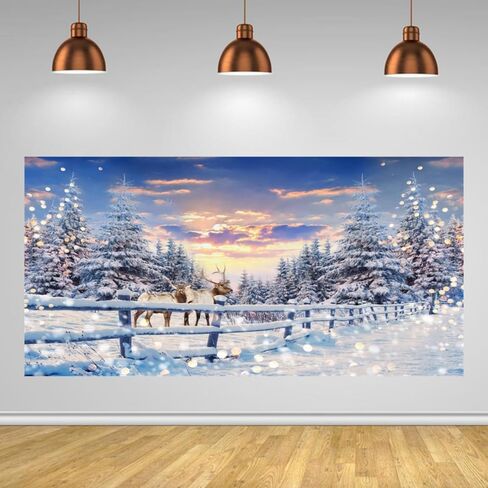 Winter Wonderland Christmas Backdrop 20x10ft for Photography Forest Reindeer Snow Winter Scene Backdrop for Pictures Christmas Party Holiday Background Decorations Photo Booth in Saudi Arabia