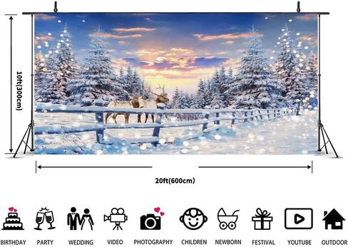 Winter Wonderland Christmas Backdrop 20x10ft for Photography Forest Reindeer Snow Winter Scene Backdrop for Pictures Christmas Party Holiday Background Decorations Photo Booth in Saudi Arabia
