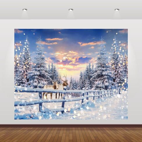 Winter Wonderland Christmas Backdrop 20x10ft for Photography Forest Reindeer Snow Winter Scene Backdrop for Pictures Christmas Party Holiday Background Decorations Photo Booth in Saudi Arabia