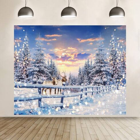 Winter Wonderland Christmas Backdrop 20x10ft for Photography Forest Reindeer Snow Winter Scene Backdrop for Pictures Christmas Party Holiday Background Decorations Photo Booth in Saudi Arabia