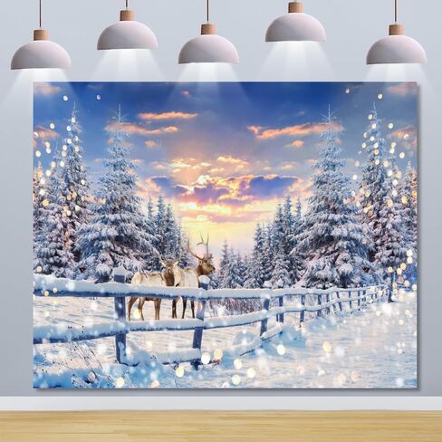 Winter Wonderland Christmas Backdrop 20x10ft for Photography Forest Reindeer Snow Winter Scene Backdrop for Pictures Christmas Party Holiday Background Decorations Photo Booth in Saudi Arabia