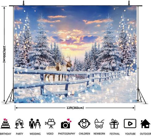 Winter Wonderland Christmas Backdrop 20x10ft for Photography Forest Reindeer Snow Winter Scene Backdrop for Pictures Christmas Party Holiday Background Decorations Photo Booth in Saudi Arabia