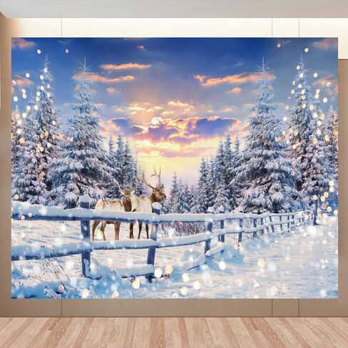 Winter Wonderland Christmas Backdrop 20x10ft for Photography Forest Reindeer Snow Winter Scene Backdrop for Pictures Christmas Party Holiday Background Decorations Photo Booth in Saudi Arabia