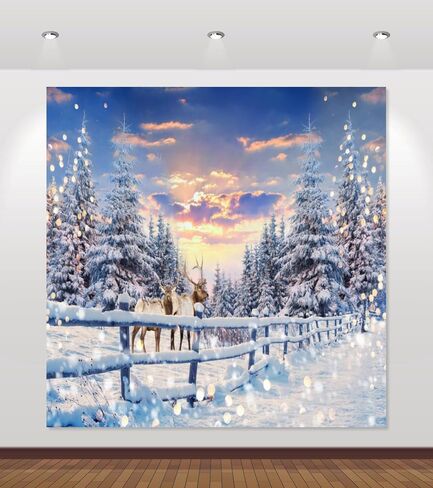 Winter Wonderland Christmas Backdrop 20x10ft for Photography Forest Reindeer Snow Winter Scene Backdrop for Pictures Christmas Party Holiday Background Decorations Photo Booth in Saudi Arabia