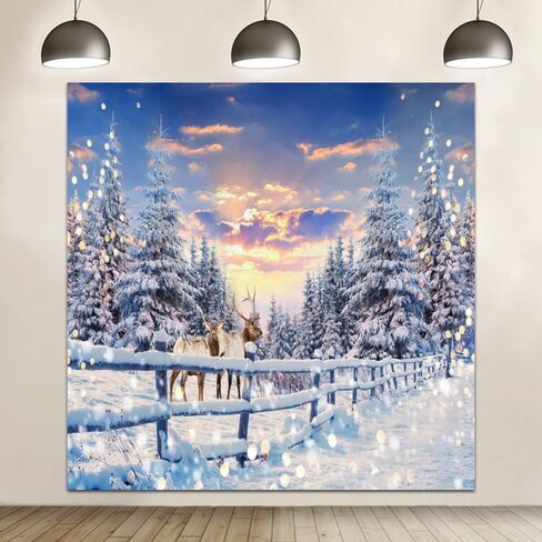 Winter Wonderland Christmas Backdrop 20x10ft for Photography Forest Reindeer Snow Winter Scene Backdrop for Pictures Christmas Party Holiday Background Decorations Photo Booth in Saudi Arabia