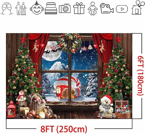 Mocsicka Christmas Backdrop Rustic Christmas Window Tree Gifts Holiday Snow Mountain Photo Background Candy Cane Winter Christmas North Pole Party Decorations Photography Backdrops (7x5ft) in Saudi Arabia