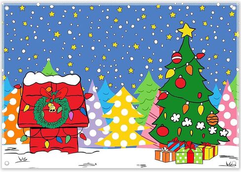 Fabric 7x5ft Cartoon Christmas Night Photography Backdrop Winter Snowy Red House PineTree Background Kid Xmas Party Decorations Photo Shooting Banner in Saudi Arabia