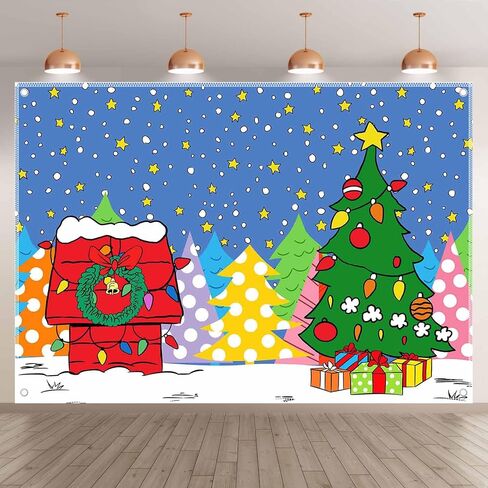 Fabric 7x5ft Cartoon Christmas Night Photography Backdrop Winter Snowy Red House PineTree Background Kid Xmas Party Decorations Photo Shooting Banner in Saudi Arabia
