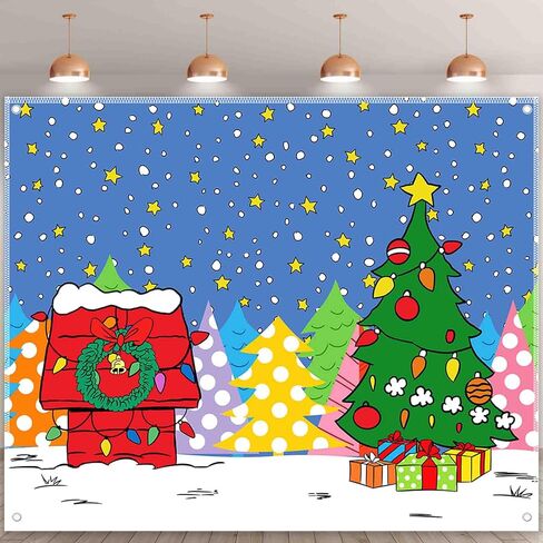 Fabric 7x5ft Cartoon Christmas Night Photography Backdrop Winter Snowy Red House PineTree Background Kid Xmas Party Decorations Photo Shooting Banner in Saudi Arabia