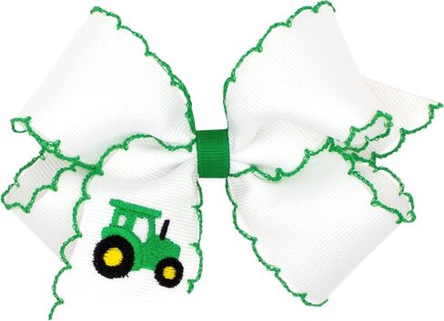 Wee Ones Girls' Grosgrain Hair Bow with Moonstitch Edge and Nautical Embroidery on a WeeStay Hair Clip, King, White w/Navy in Saudi Arabia
