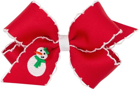 Wee Ones Girls' Grosgrain Hair Bow with Moonstitch Edge and Nautical Embroidery on a WeeStay Hair Clip, King, White w/Navy in Saudi Arabia
