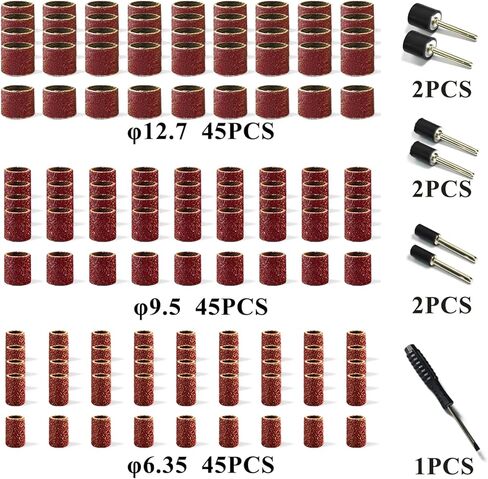 Asieg Tool Sanding Drum Kit 142Pcs 600Grit, 1/2" & 3/8" & 1/4" Diameter Drum Sanding Band with 3.17mm Shank Mandrels for Drill Dremel Rotary Tools Nails Drill in Kuwait