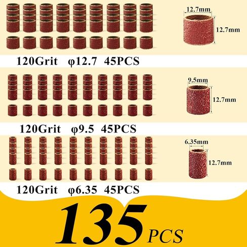 Asieg Tool Sanding Drum Kit 142Pcs 600Grit, 1/2" & 3/8" & 1/4" Diameter Drum Sanding Band with 3.17mm Shank Mandrels for Drill Dremel Rotary Tools Nails Drill in Kuwait
