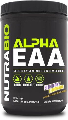 NutraBio Alpha EAA - All-Day Aminos - Recovery, Energy, Focus, and Hydration Supplement - Full Spectrum EAA BCAA Matrix, Electrolytes, Nootropics, Coconut Water - 30 Servings - Grape Berry Crush in Kuwait