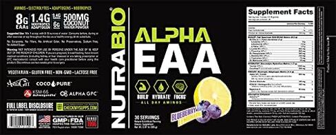 NutraBio Alpha EAA - All-Day Aminos - Recovery, Energy, Focus, and Hydration Supplement - Full Spectrum EAA BCAA Matrix, Electrolytes, Nootropics, Coconut Water - 30 Servings - Grape Berry Crush in Kuwait