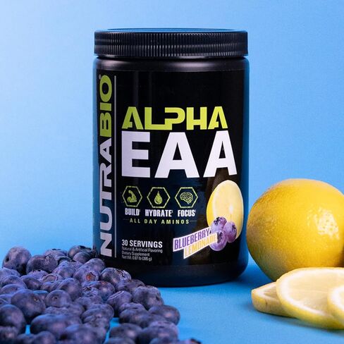 NutraBio Alpha EAA - All-Day Aminos - Recovery, Energy, Focus, and Hydration Supplement - Full Spectrum EAA BCAA Matrix, Electrolytes, Nootropics, Coconut Water - 30 Servings - Grape Berry Crush in Kuwait