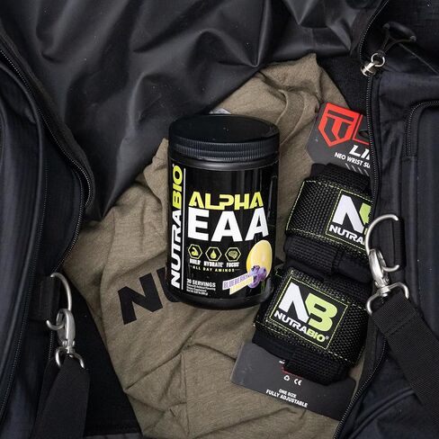 NutraBio Alpha EAA - All-Day Aminos - Recovery, Energy, Focus, and Hydration Supplement - Full Spectrum EAA BCAA Matrix, Electrolytes, Nootropics, Coconut Water - 30 Servings - Grape Berry Crush in Kuwait