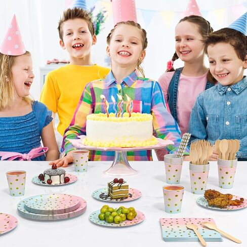 Dn Dennov 168PCS Pink and Gold-Pastel Party Supplies, Severs 24 Disposable Party Dinnerware Include Paper Party Plates,Cups,Napkins,Straw,Wooden Fork Spoon for Wedding,Christmas(Trompe l'oeil Gold) in Saudi Arabia