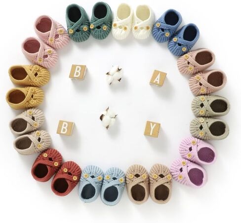 Baby Booties Newborn Babe First Walkers Non-Slip Stay On Boots Crib Shoes Sock Warm Knit Booties in Kuwait