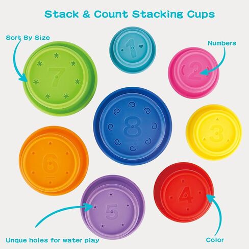 Bath Toys Stacking Cups with Bathing Spoon, 14 Pcs Water Table Toys Baby Bath Toys for Toddlers 1-3/Infants 6-12-18 Months Bathtub Toys Shower Toys, Pool Toys, Beach Toys in Kuwait