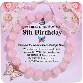 Age 6-16 Girls Birthday Gifts Butterfly Bracelets Gift Box,for Daughter Granddaughter Friends Niece Teens Girls Natural Stone Bead Bracelets