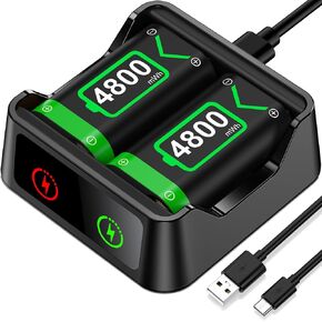 EXTREMECOOL Xbox One Controller Battery Pack, Xbox Rechargeable Battery Station with 2x4800mWh Rechargeable Xbox Battery Pack,Xbox Charger Battery Pack for Xbox Series X|S/One S|X/One Elite Controller