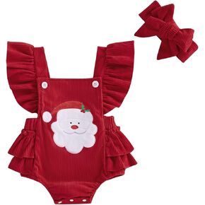 My First Christmas Baby Girl Outfit Newborn Fly Sleeve Santa Romper Jumpsuit Cute Infant Christmas Clothes