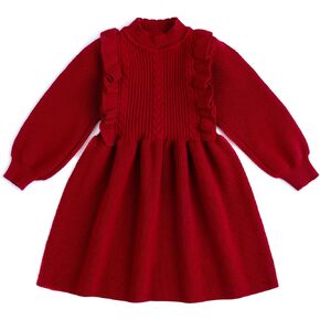 Simplee kids Baby Little Girls' Long Sleeve Dress Cable Knit Sweater Lace Dress for Grils 4T