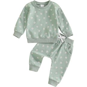 Infant Baby Girl Fall Outfit Long Sleeve Print Sweatshirt + Cute Pants Toddler Girl Winter Spring Clothes (Pink-White, 12-18 Months)
