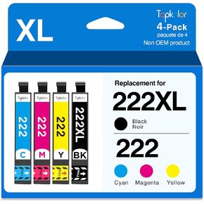 خراطيش حبر 222XL بديلة لخراطيش الحبر Epson 222XL Combo Pack 222 XL T222XL 222 خراطيش الحبر تعمل مع Epson Workforce WF-2960، طابعة Expression XP-5200 (4 حزم) in Saudi Arabia