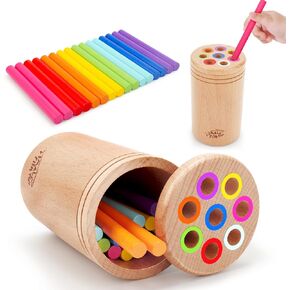Montessori Toys for 1 2 3 Year Old：Solid Wood Fine Motor Skills Object Permanence Box for One Two Year Old Baby, Fidget Sensory Toys for Toddlers 1-3, Color Sorting Cause and Effect 12 month toys
