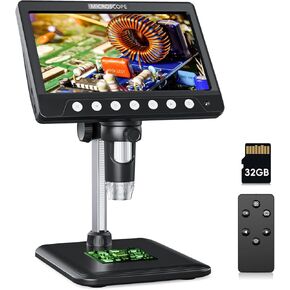 CIMERL 7" LCD Digital Microscope, 1200X Magnification Coin Microscope, USB Soldering Microscope for Kids Adults, with 8 LED Fill Lights, Compatible with Windows/Mac OS,32G Card