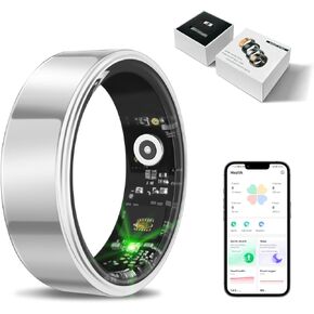 ALVOD Smart Ring Health Tracker for Women Men, Fitness Ring with Heart Rate Monitor, IP68 Waterproof Sleep Tracker - Silver(9#)