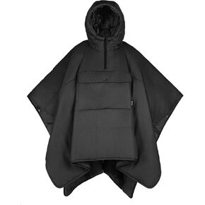 KingCamp Blanket Poncho Hooded Ultralight Water, Warm Camping Blanket Wearable Poncho Ultralight Compact, Camp Poncho Sleeping Bag (Black)