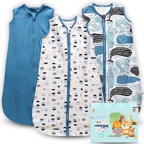 Cute Castle Baby Sleep Sack 0-6 Months - Lightweight 100% Cotton 2-Way Zipper TOG 0.5 Infant Wearable Blanket, Newborn Essentials Toddler Sleep Clothes, 3 Pack(Dark gray, Light gray, Bear)