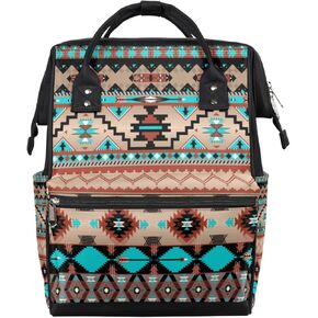 QsirBC Aztec Funny Texture Diaper Bag Backpack Mommy Bags with Pocket Stroller Straps Waterproof Daypack for Mom Dad Travel Casual
