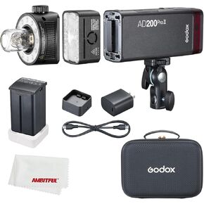 Godox AD200Pro II AD200 pro II Flash Strobe,200Ws 1/512~1/1,1/8000 HSS, 0.01-1.8s Recycle Time, 2980mAh Battery,2.4G Wireiess X System,Bare Bulb/Speedlite Fresnel Flash Head (AD200 AD200Pro Upgraded)