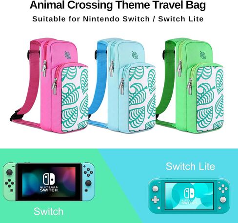 TNP Switch Bag, Travel Bag Compatible with Nintendo Switch & Switch Lite - Shoulder Bag Travel Case Cute Portable Carrying Backpack for Animal Crossing Games Accessories Console & Dock Charger - Green in Saudi Arabia