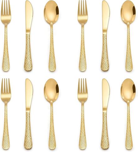 E-far 12-Piece Toddler Silverware, Stainless Steel Kids Preschooler Utensils with Adult Look, Hammered Flatware Includes 4 Forks 4 Spoons 4 Knives, Safe for Self Feeding, Non-Toxic & Dishwasher Safe in Saudi Arabia
