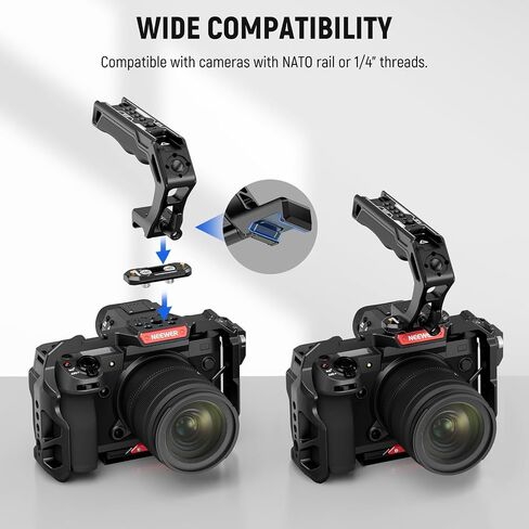 NEEWER Camera Top Handle with Quick Release NATO Clamp, Nonslip Silicone Grip with 1/4" & 3/8" Threads for ARRI, Cold Shoes, Compatible with SmallRig Camera Cage Accessories, Silver, CA111 in Saudi Arabia
