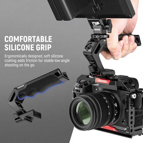 NEEWER Camera Top Handle with Quick Release NATO Clamp, Nonslip Silicone Grip with 1/4" & 3/8" Threads for ARRI, Cold Shoes, Compatible with SmallRig Camera Cage Accessories, Silver, CA111 in Saudi Arabia