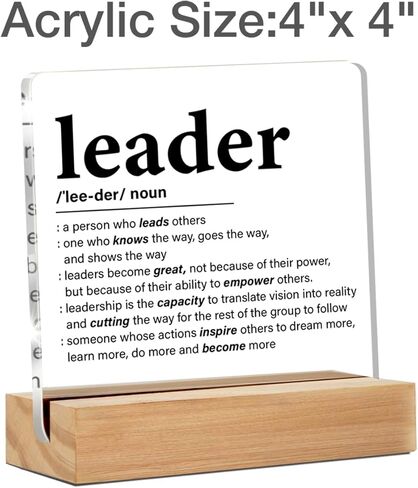 Leader Gifts for Women Men, Leadership Gifts Leadership Definition Clear Acrylic Desk Decorative Sign for Home Office, 4 x 4 Inches in Saudi Arabia