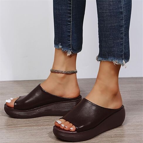 Women's Slip-On Platform Wedge High Heel Sandals Soft Lightweight Casual Open Toe Fish Mouth Summer Beach Walking Slippers in Saudi Arabia