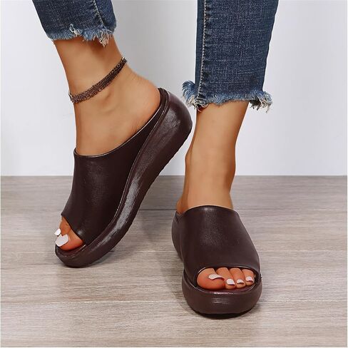 Women's Slip-On Platform Wedge High Heel Sandals Soft Lightweight Casual Open Toe Fish Mouth Summer Beach Walking Slippers in Saudi Arabia
