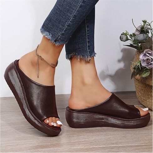 Women's Slip-On Platform Wedge High Heel Sandals Soft Lightweight Casual Open Toe Fish Mouth Summer Beach Walking Slippers in Saudi Arabia