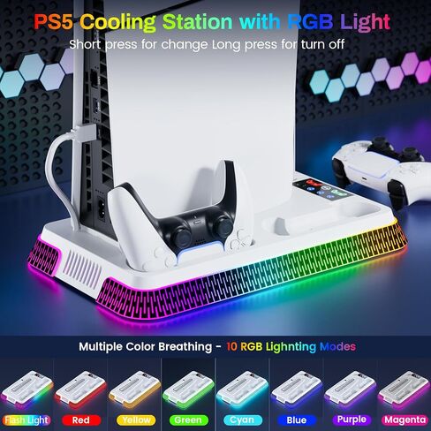PS5 Cooling Station, PS5 Slim Stand RGB and Turbo Fan with Dual Charging Station, PS5 Accessories Kits, Vertical Stand with 3 Levels Cooling Fan, Headset Holder for PS5 Digital/Disc-Black in Saudi Arabia